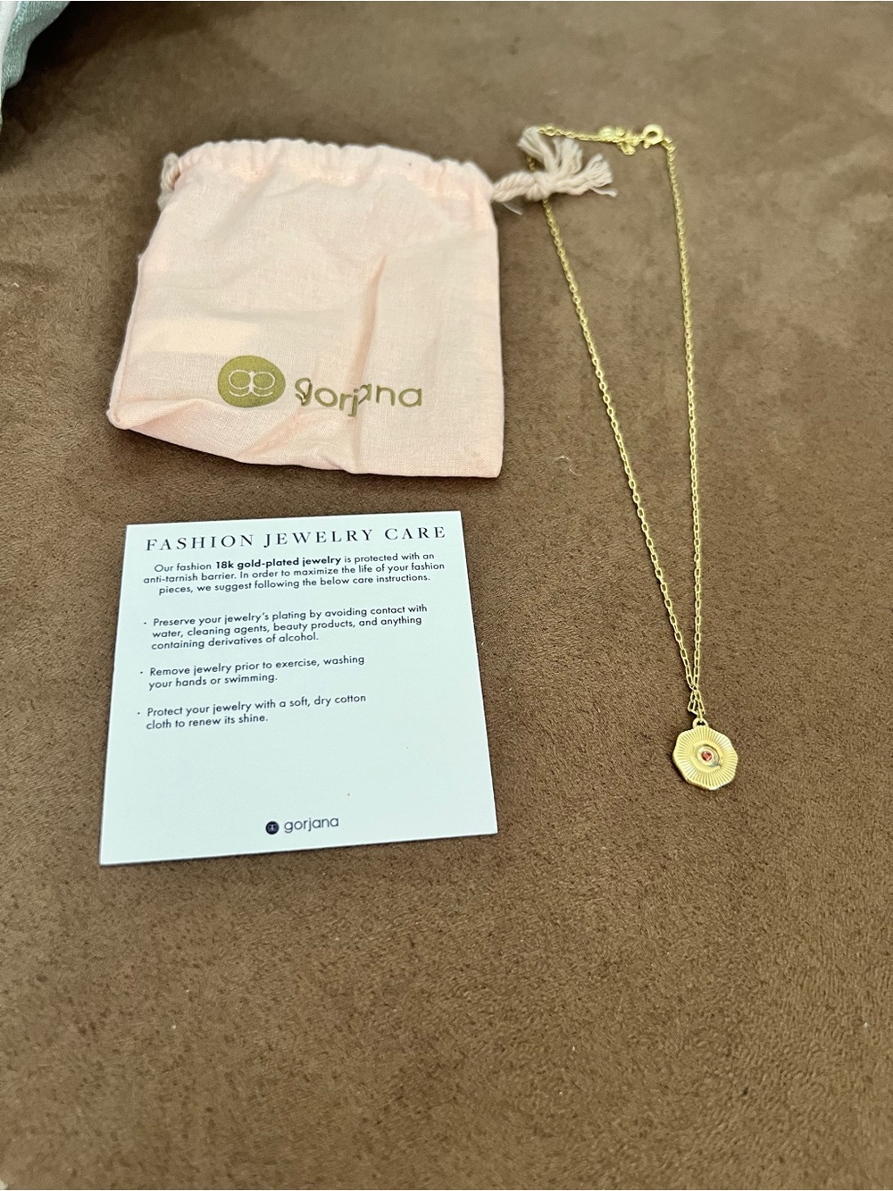 Gorjana Gold Floral Pendant Necklace with Pink Stone - Picture 3 of 4